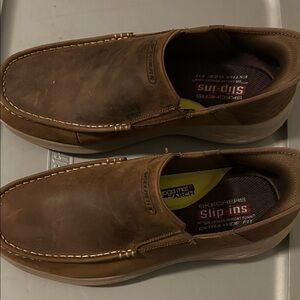 Skechers Brown Slip-On Leather Loafers for Men
